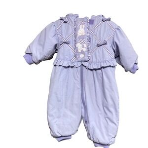 Skyline VTG Baby Girl Lavender Purple Hooded Snowsuit Bunny Puppy 12M S771167